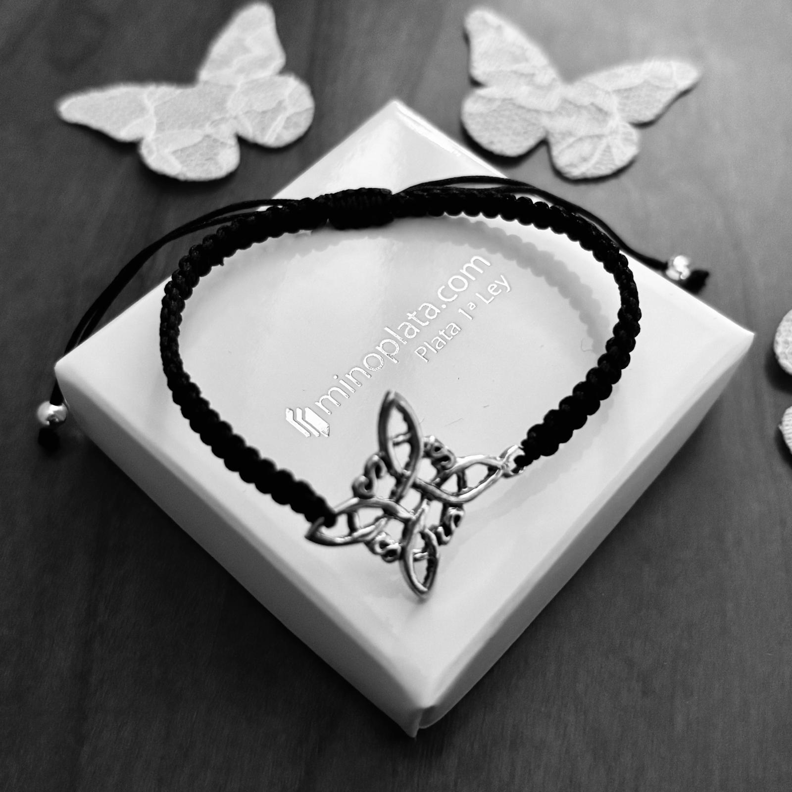 Pulsera nudo de bruja de Plata trenza hilo negro ajustable 2
