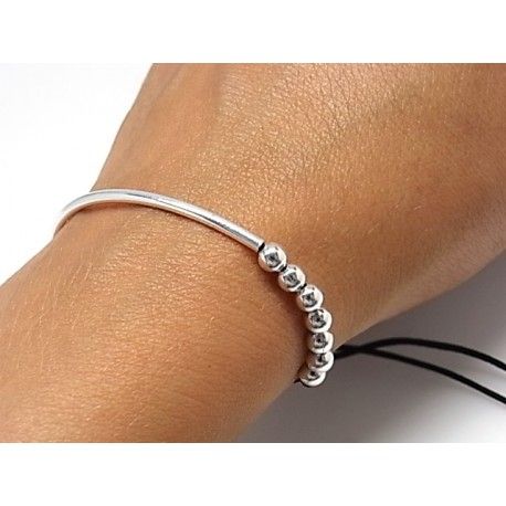 Pulsera ajustable tramo y bolas de Plata de ley 4 Mm. 3