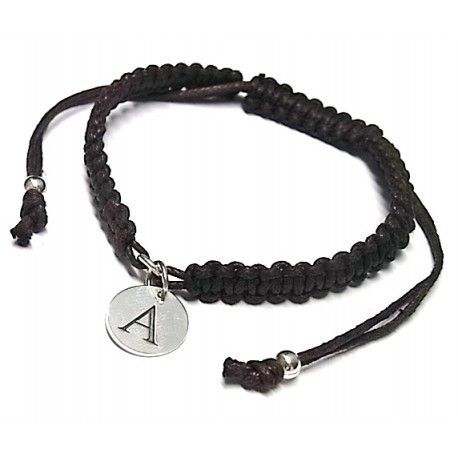 Pulsera de algodón trenzado con inicial de Plata