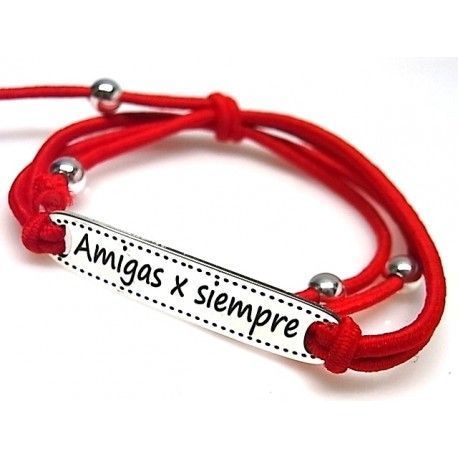 Pulsera Amigas x siempre Plata y elástica