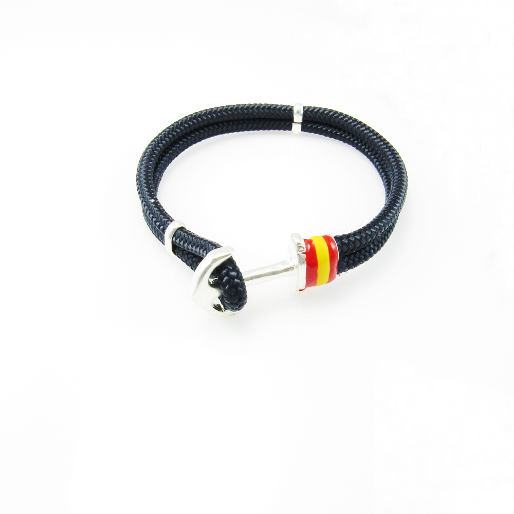 Pulsera poliéster ancla de Plata y bandera de España
