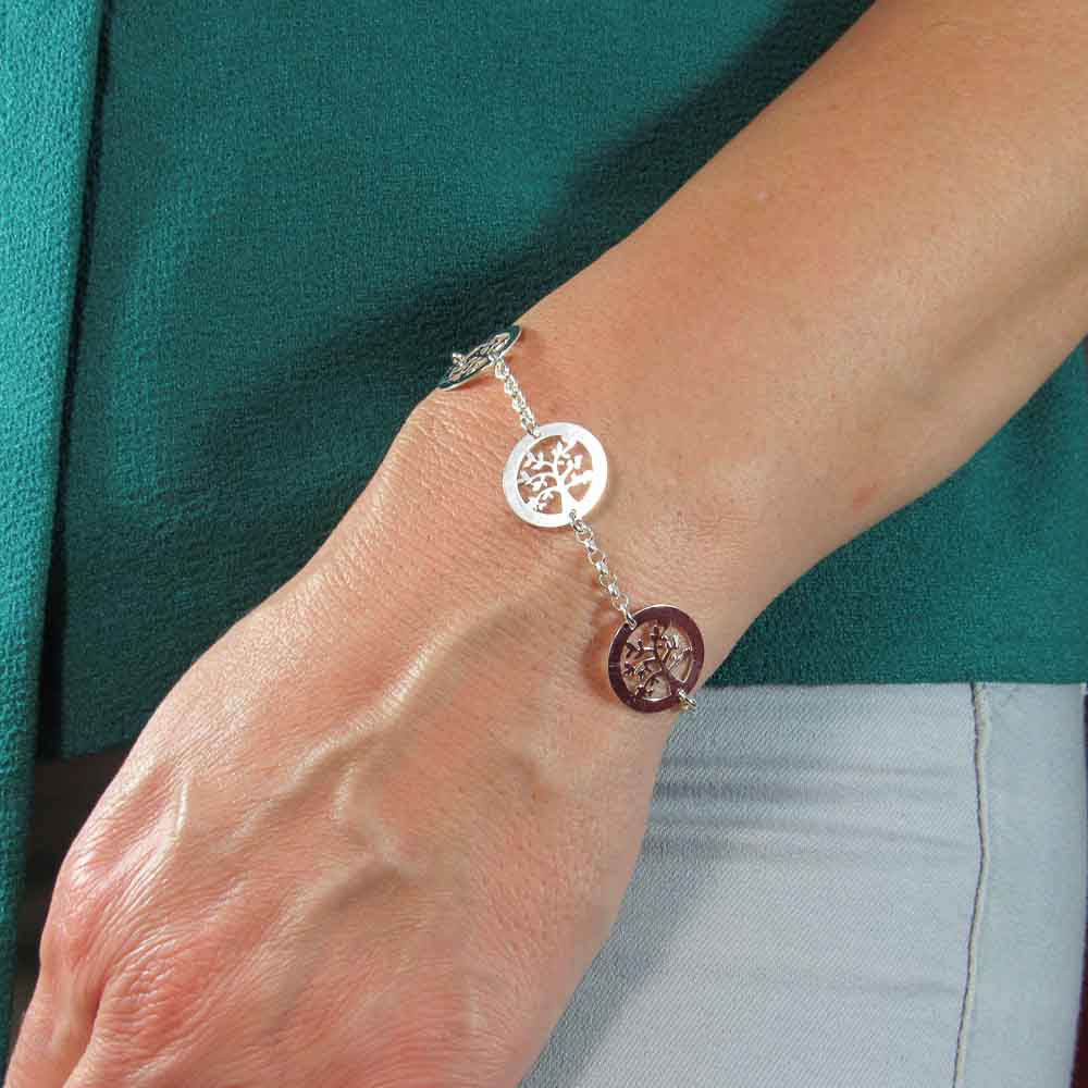 Pulsera de Plata de ley con Árboles de la Vida 1