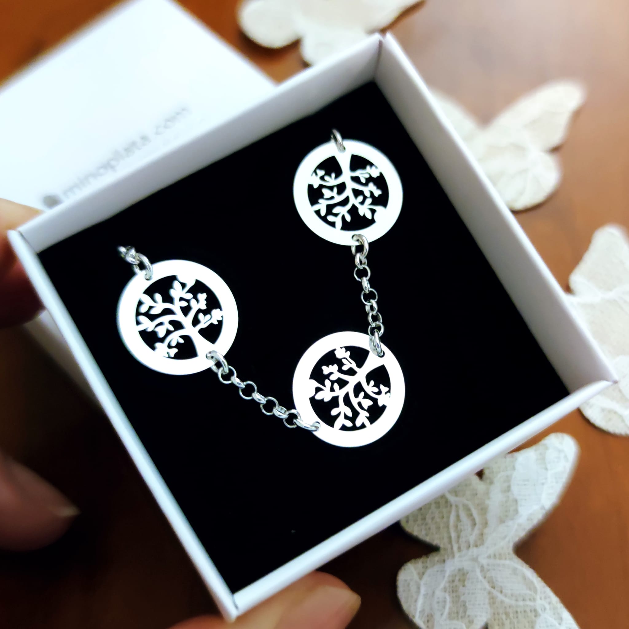 Pulsera de Plata de ley con Árboles de la Vida 2