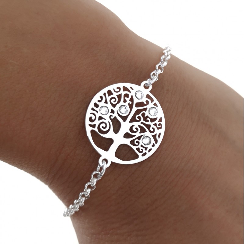 Pulsera Árbol de la Vida de Plata de ley calada y Circonitas 1