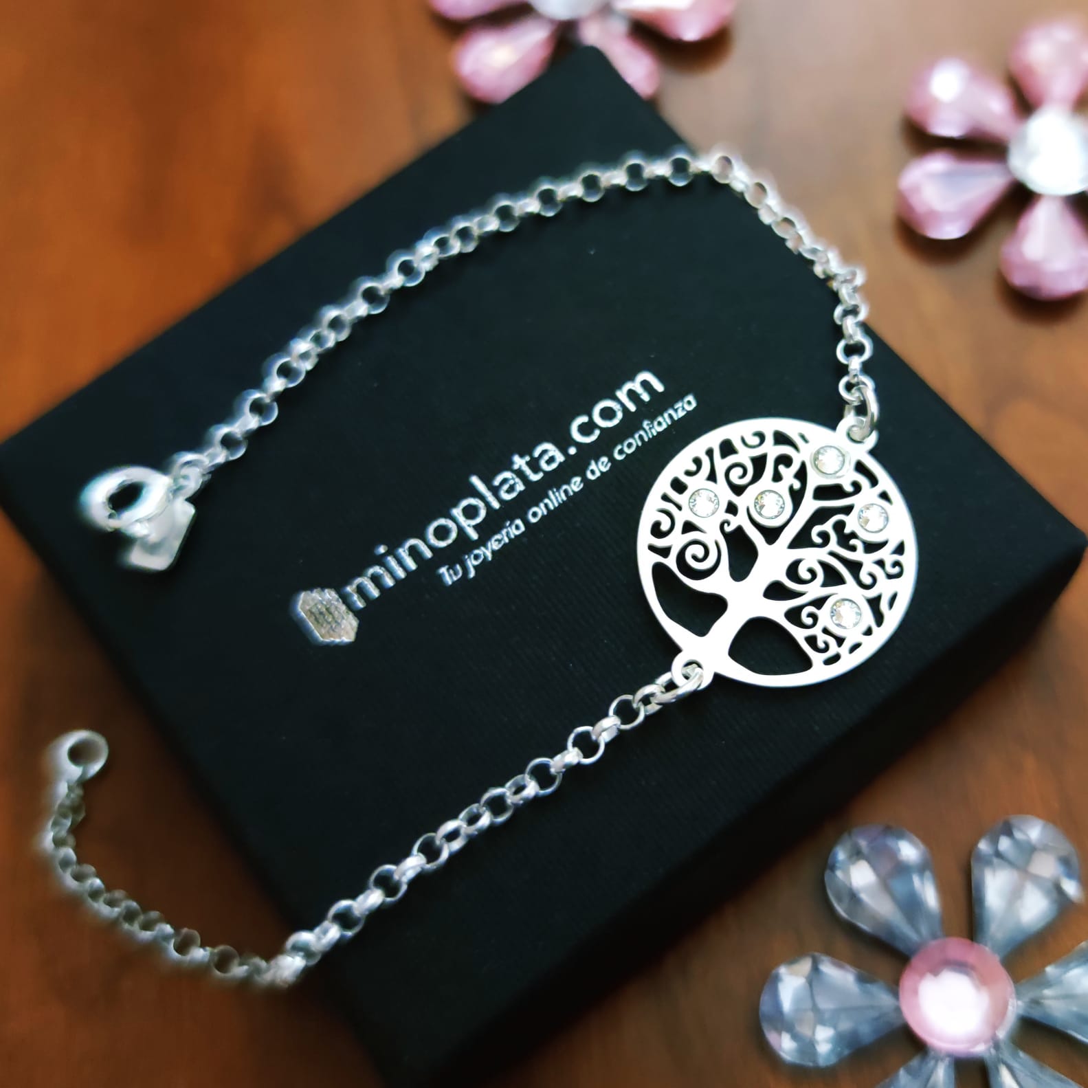 Pulsera Árbol de la Vida de Plata de ley calada y Circonitas 2