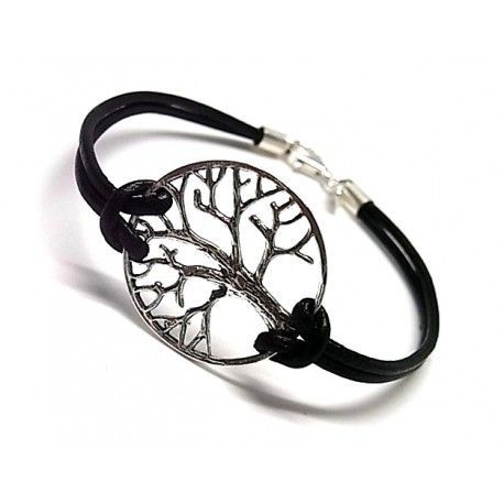 Pulsera de Plata y Cuero Árbol de la Vida