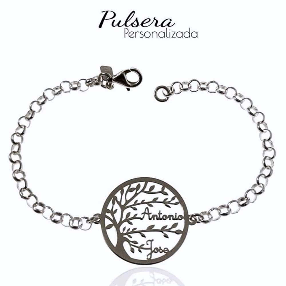 Pulsera Árbol de la vida nombres de Plata de ley (Máximo 4)