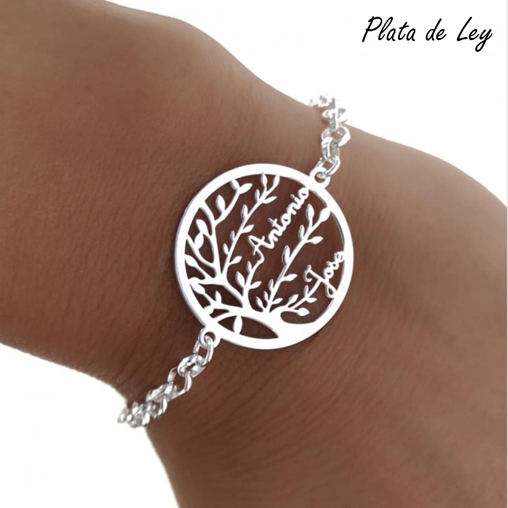 Pulsera Árbol de la vida nombres de Plata de ley (Máximo 4) 1