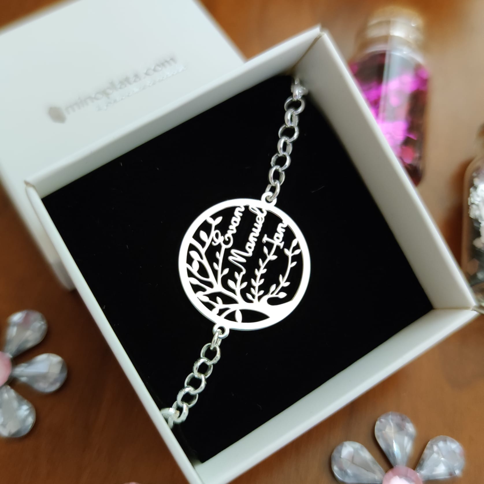 Pulsera Árbol de la vida nombres de Plata de ley (Máximo 4) 2