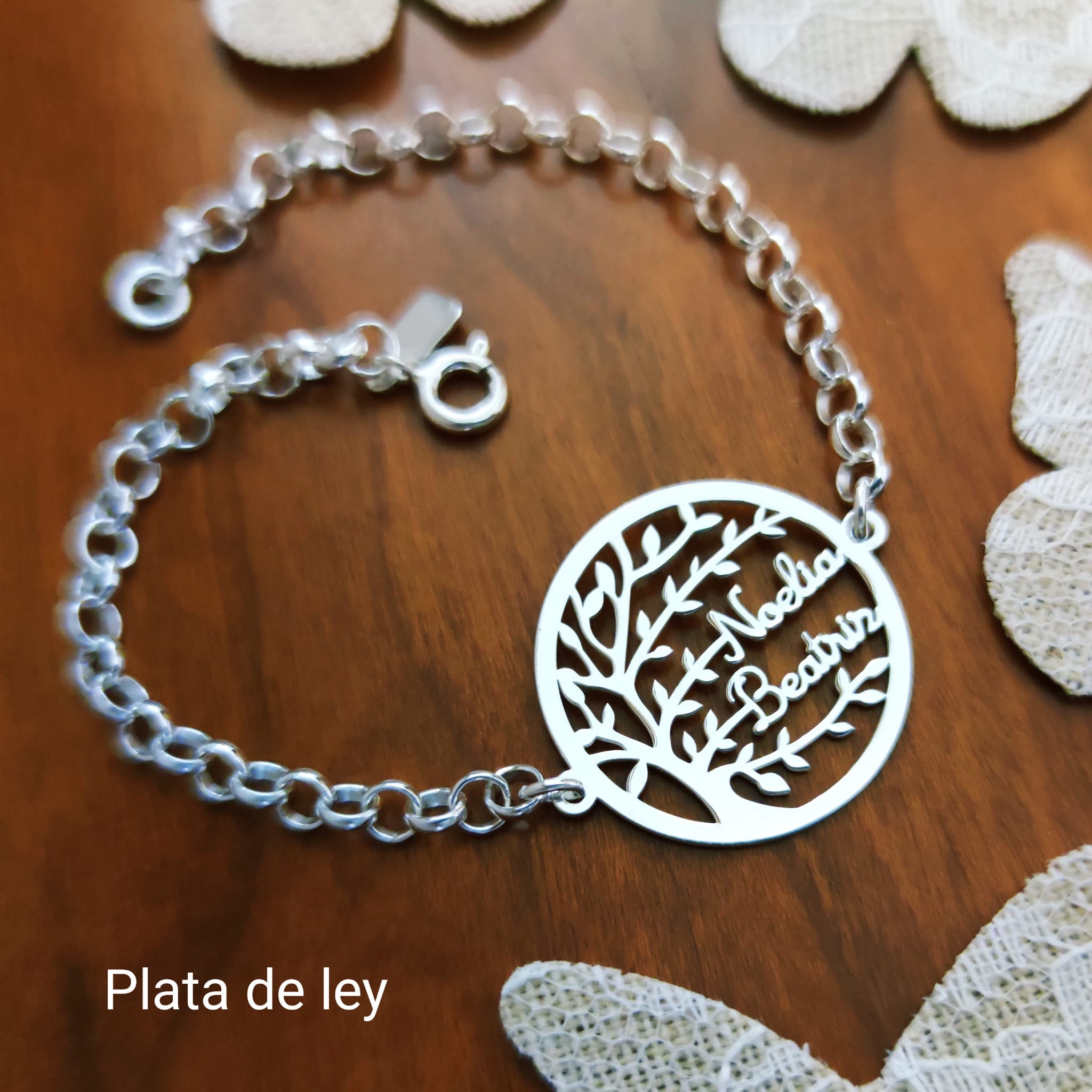Pulsera Árbol de la vida nombres de Plata de ley (Máximo 4) 4
