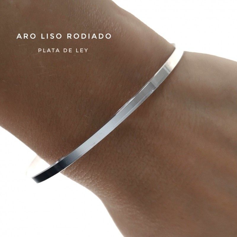 Pulsera Aro de Plata de ley rodiada lisa 3 Mm. y 65 Mm. diámetro