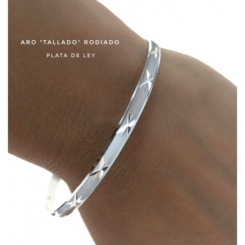 Pulsera de Plata de ley rodiada Aro Semanario 3 Mm. y 65 Mm.