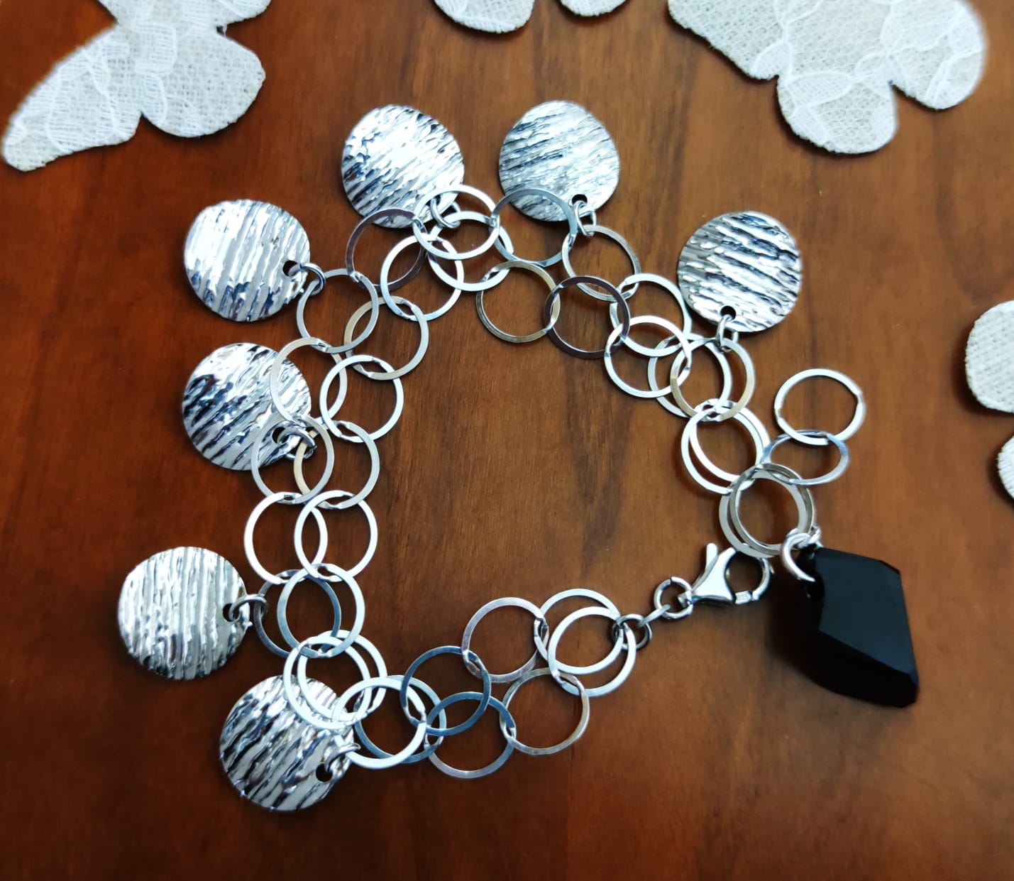 Pulsera en Plata rodiada Piedra Negra