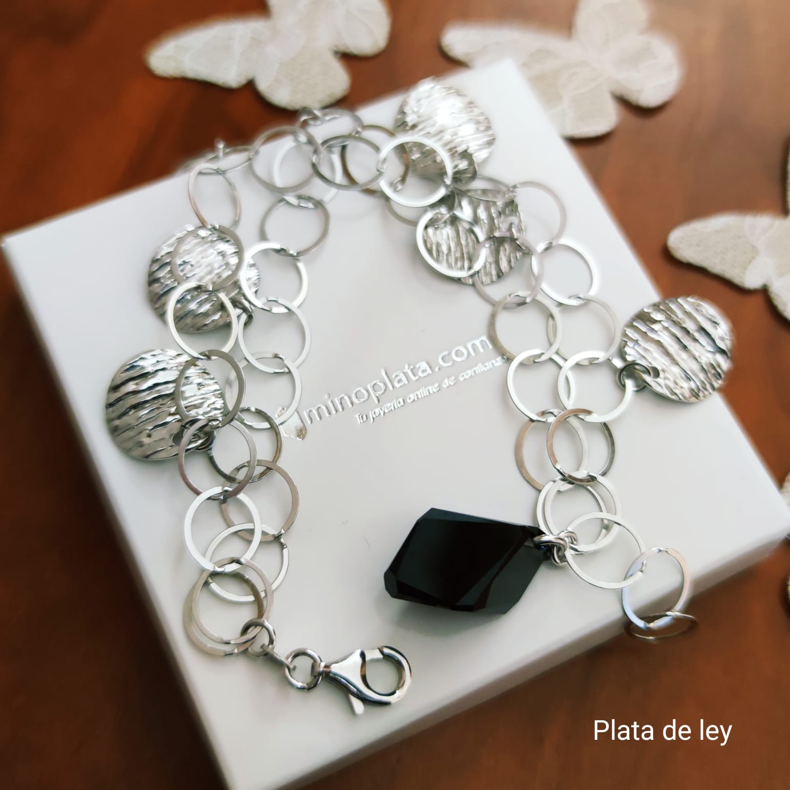 Pulsera en Plata rodiada Piedra Negra 1