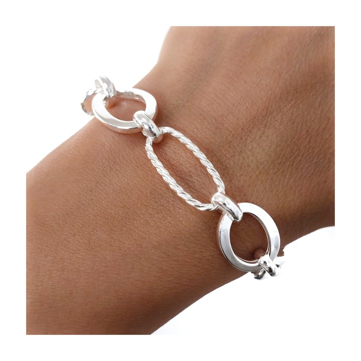 Pulsera asas rizadas y eslabones calabrote de Plata de ley