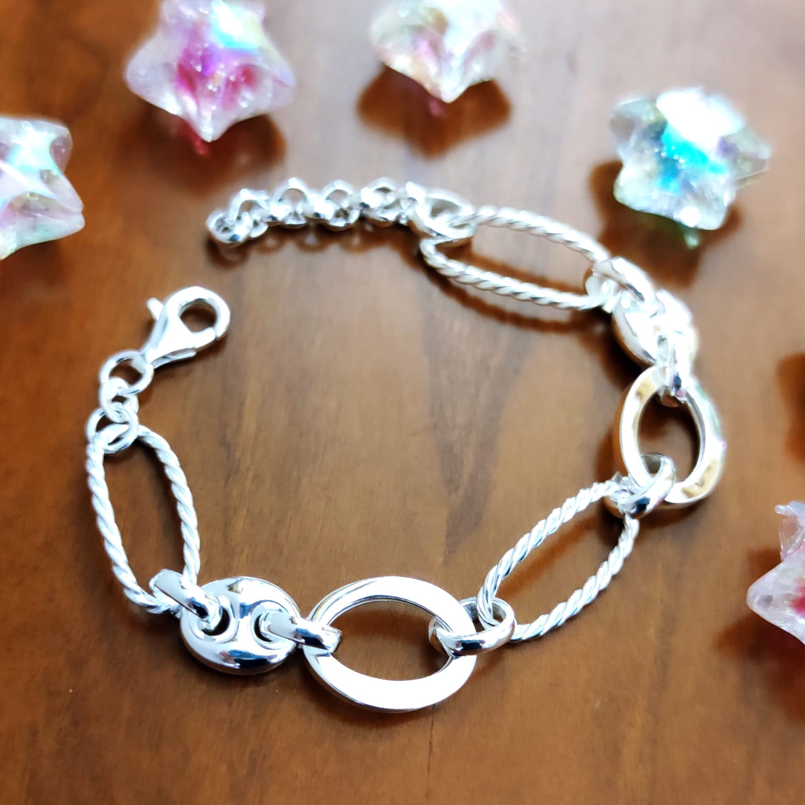 Pulsera asas rizadas y eslabones calabrote de Plata de ley 2
