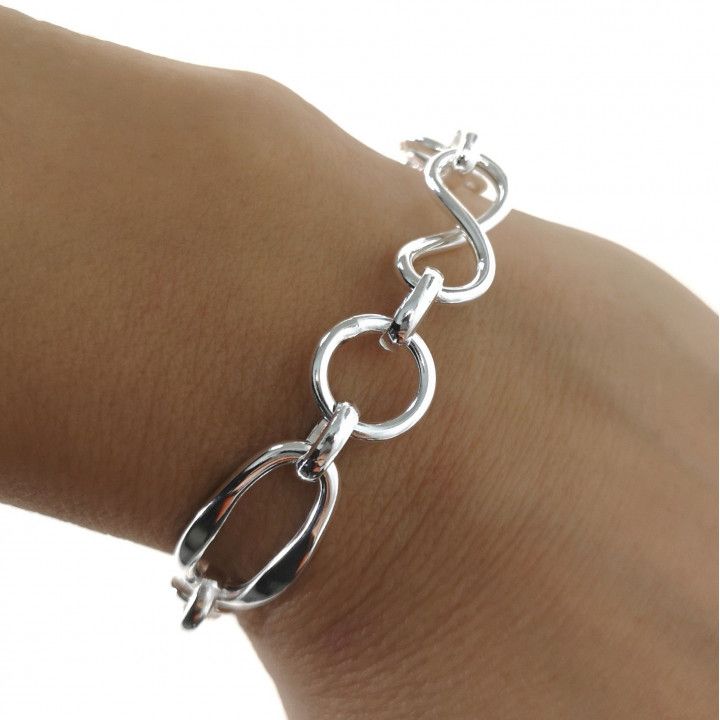 Pulsera infinito eslabones óvalo y doble cadena de Plata de ley