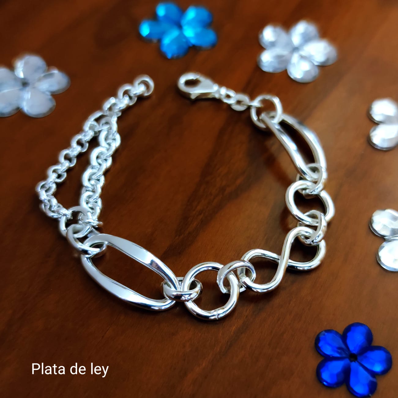 Pulsera infinito eslabones óvalo y doble cadena de Plata de ley 2