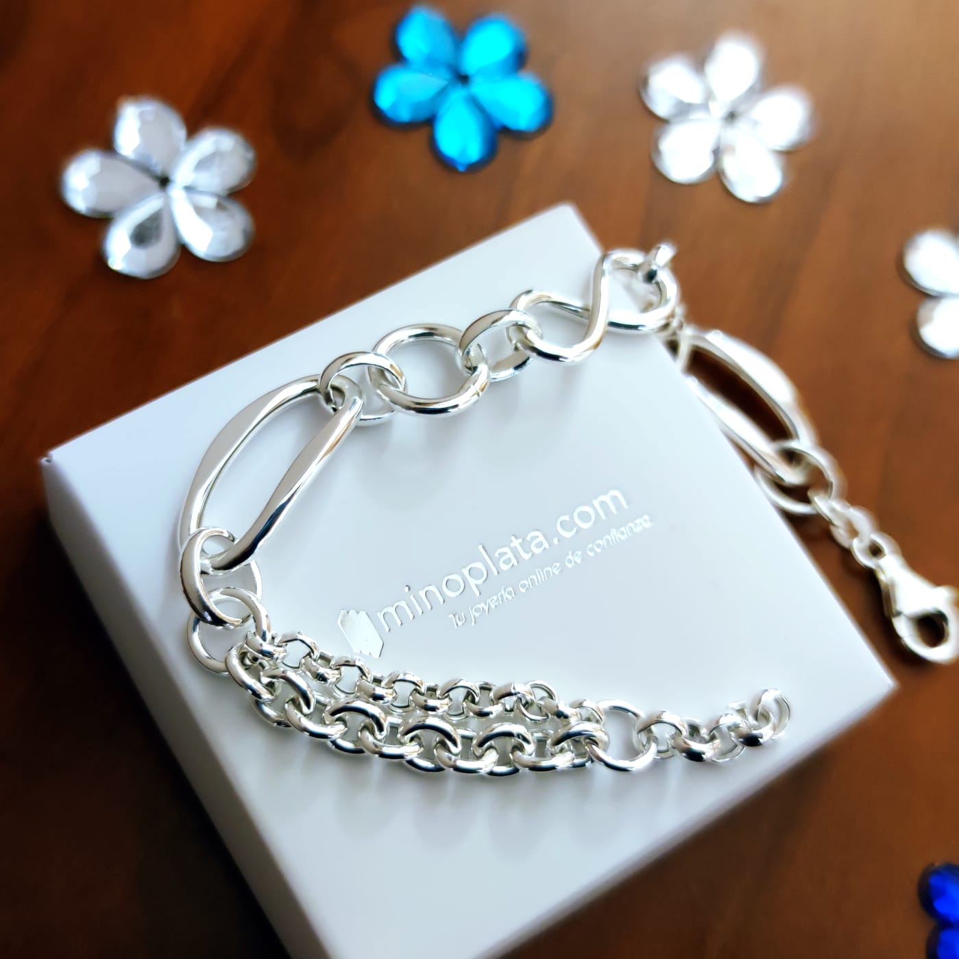Pulsera infinito eslabones óvalo y doble cadena de Plata de ley 3
