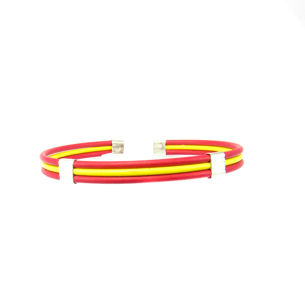 Pulsera brazalete caucho y Plata para Hombre Bandera de España