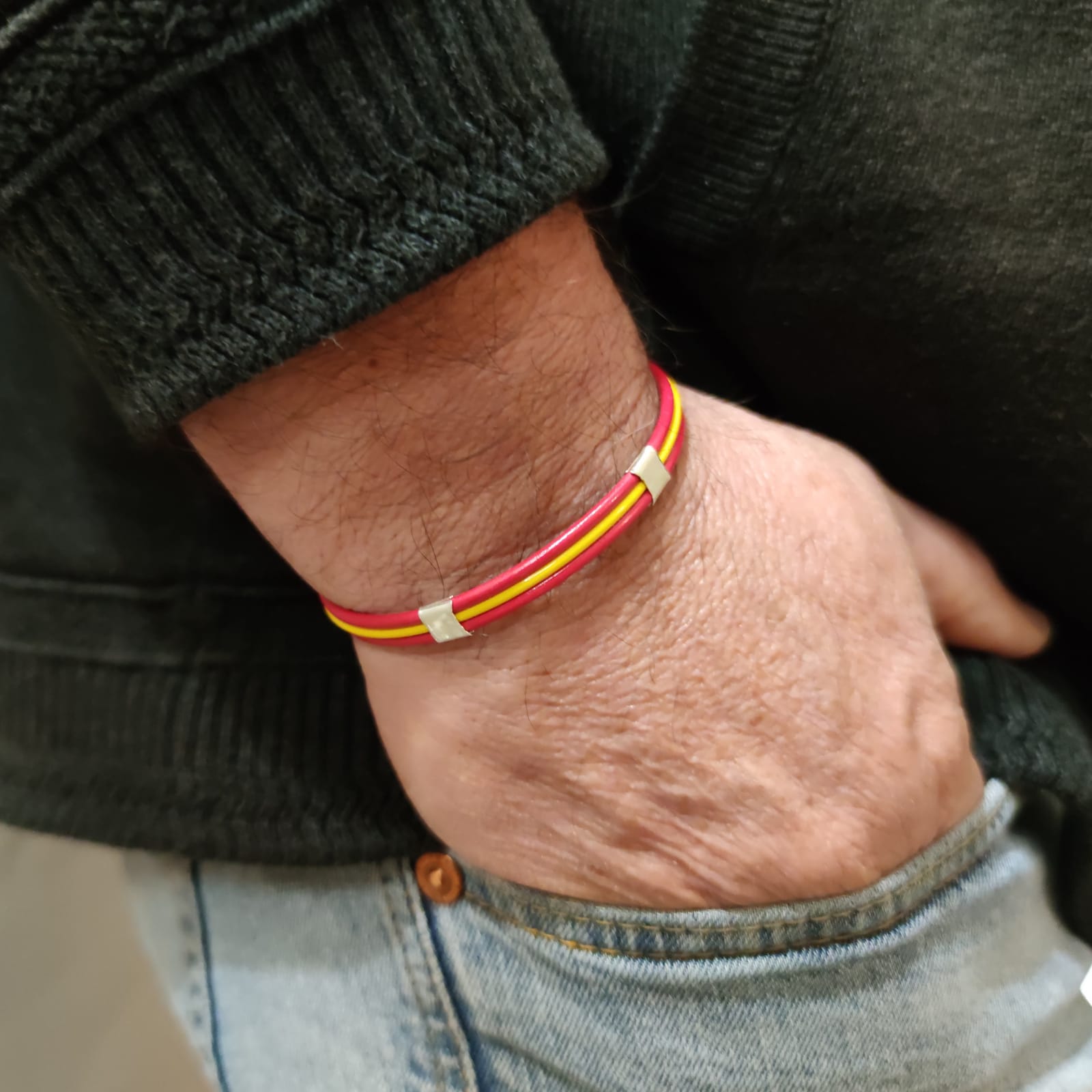 Pulsera brazalete caucho y Plata para Hombre Bandera de España 3
