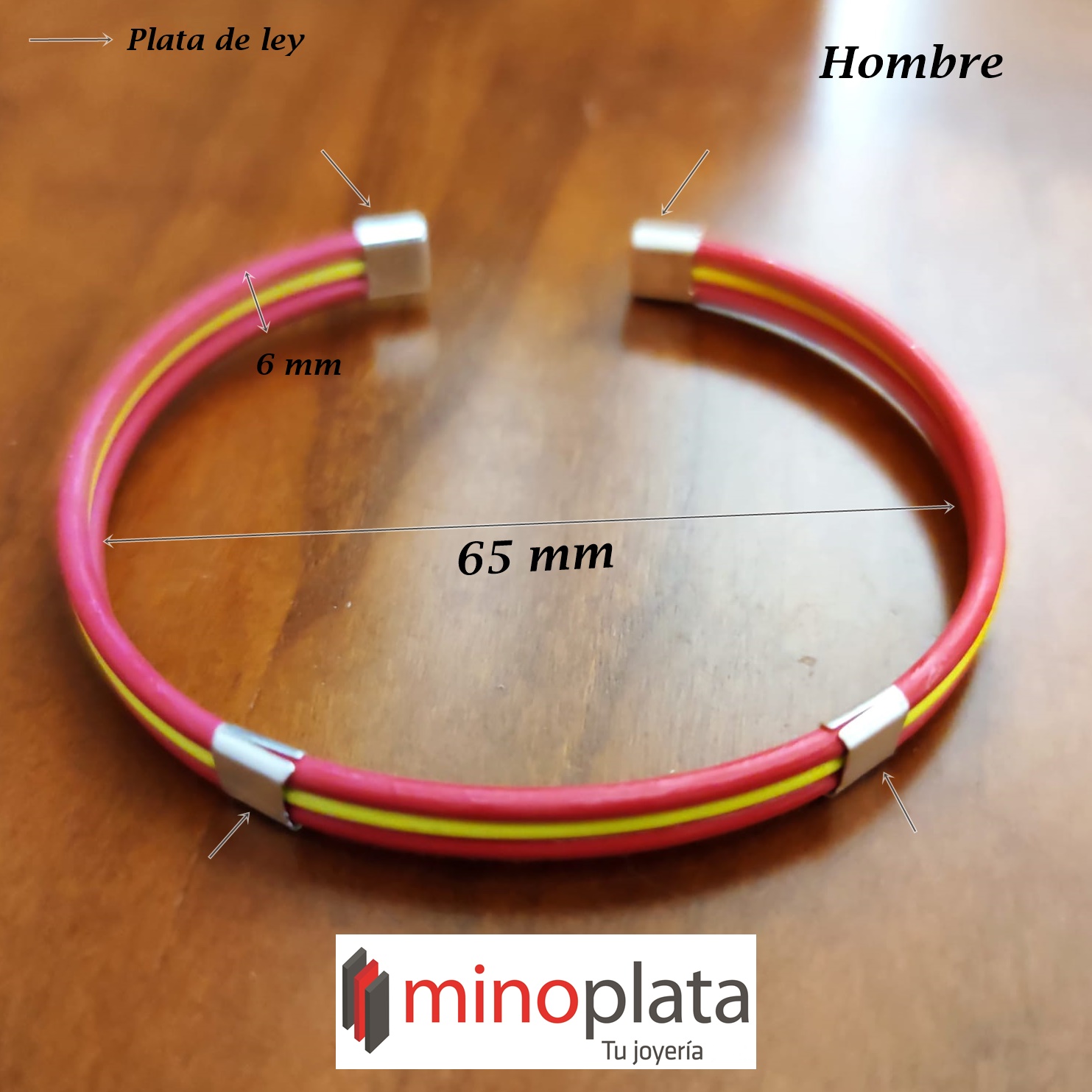 Pulsera brazalete caucho y Plata para Hombre Bandera de España 4