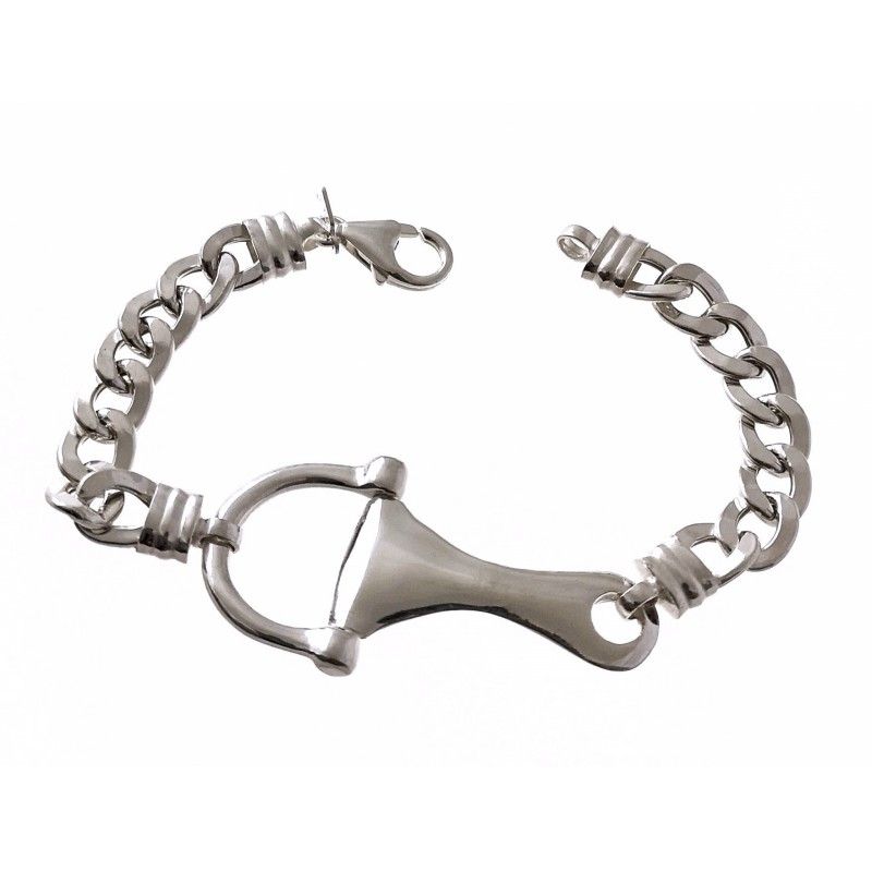 Pulsera estribo de Plata de ley cadena barbada
