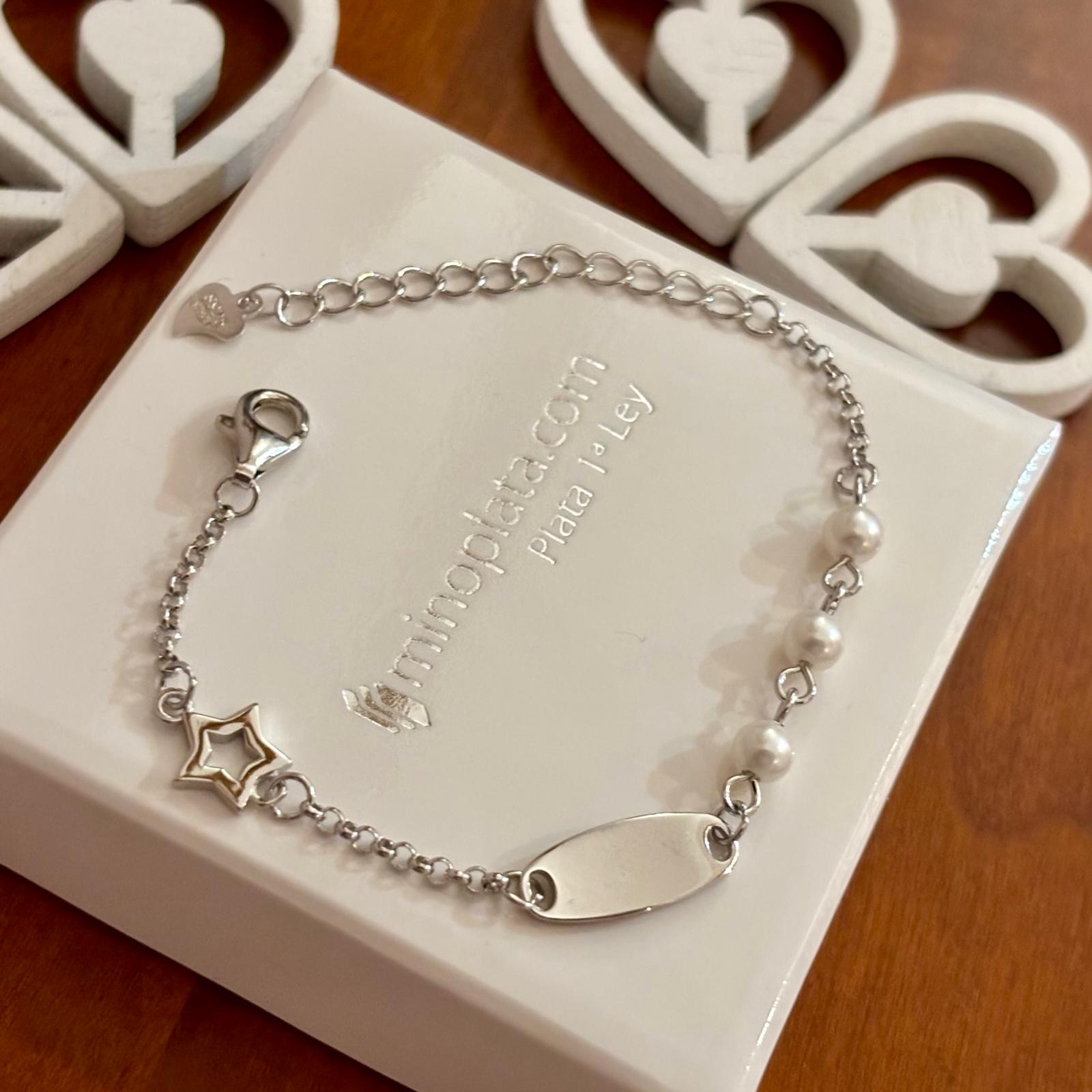 Pulsera infantil perlitas y estrella de Plata de ley rodiada