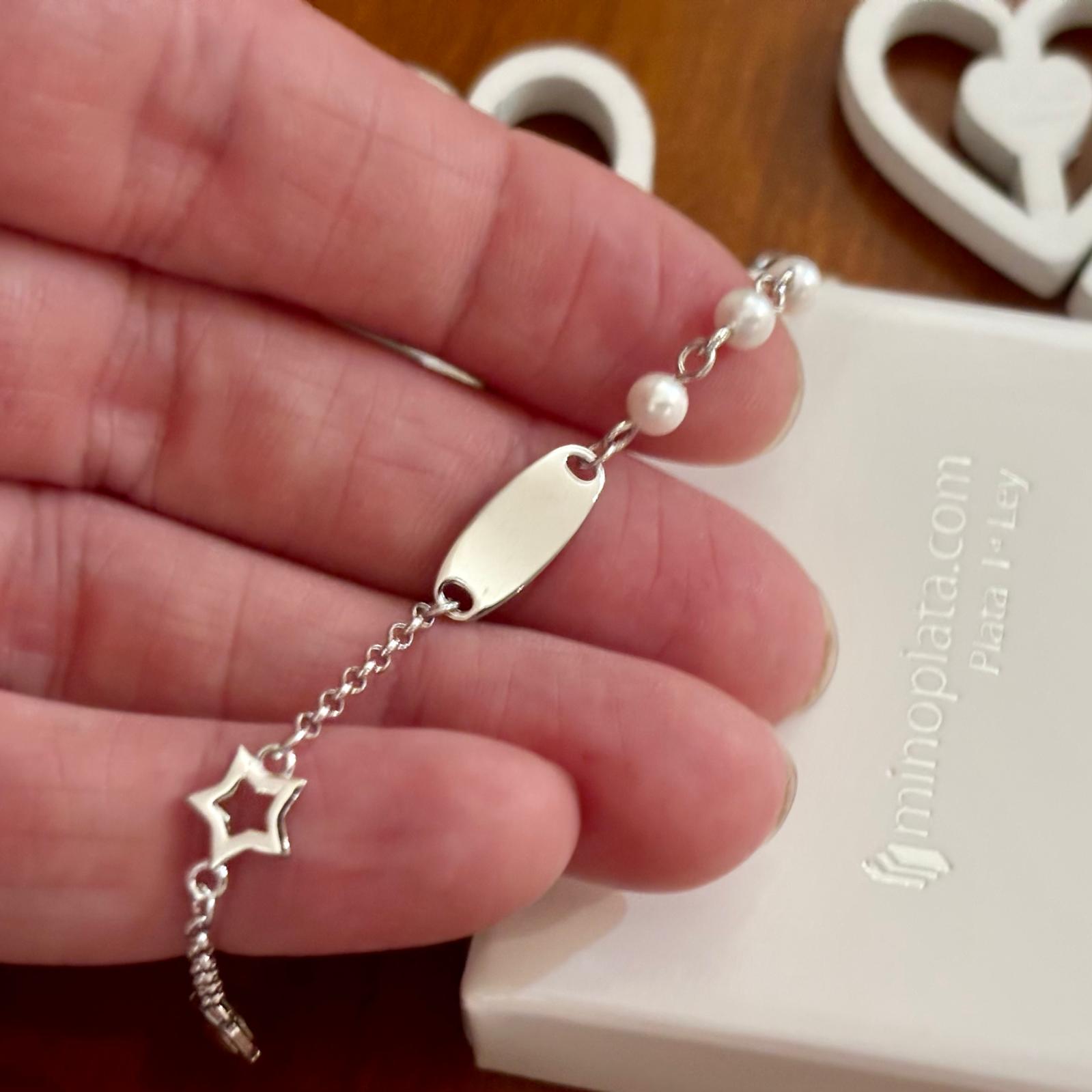 Pulsera infantil perlitas y estrella de Plata de ley rodiada 2