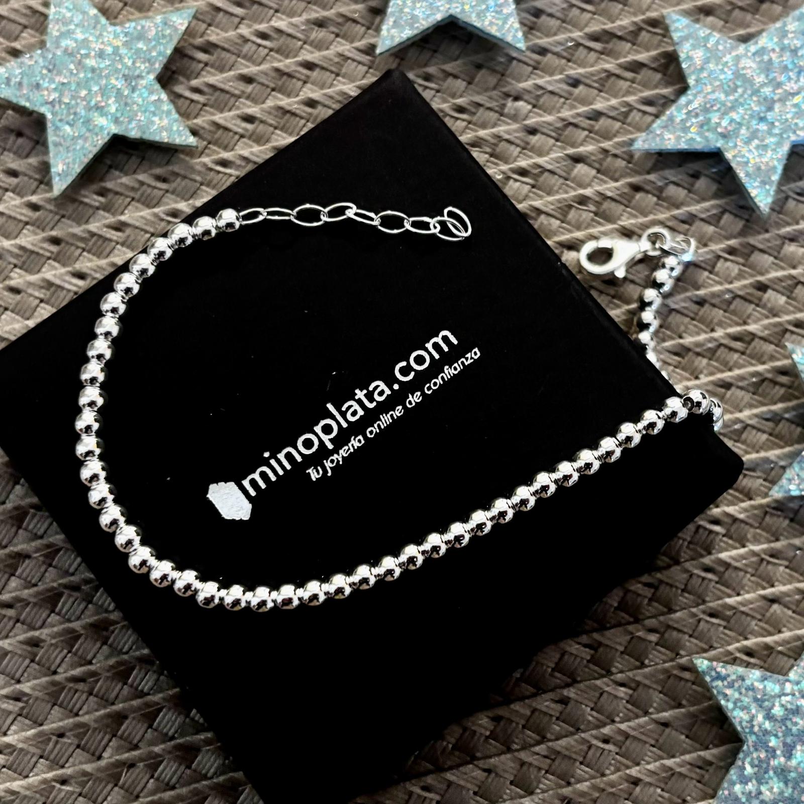 Pulsera con bolas de Plata de ley 3 Mm. 2