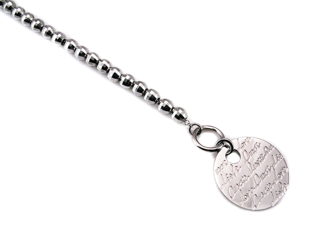 Pulsera Plata rodiada Bola Diamantada y Chapa 1