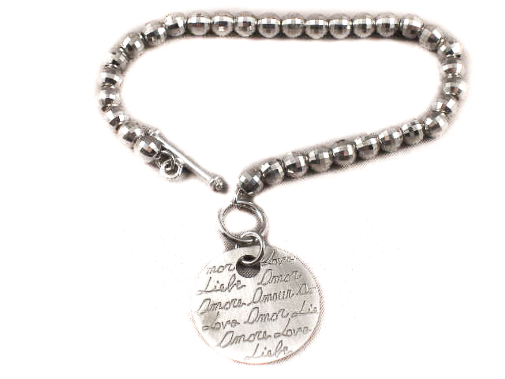 Pulsera Plata rodiada Bola Diamantada y Chapa 2