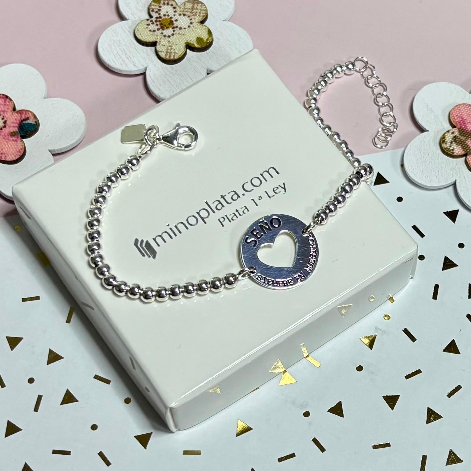 Pulsera seño bolas de Plata de ley 925 siempre en nuestro corazón 2