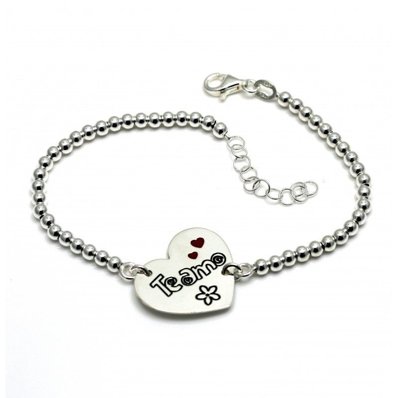 Pulsera bolas y corazón de Plata de ley 