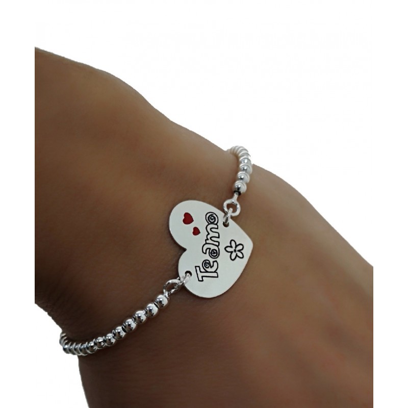 Pulsera bolas y corazón de Plata de ley 
