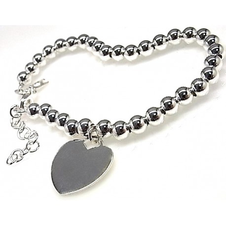 Pulsera bolas de Plata 5 Mm.corazón