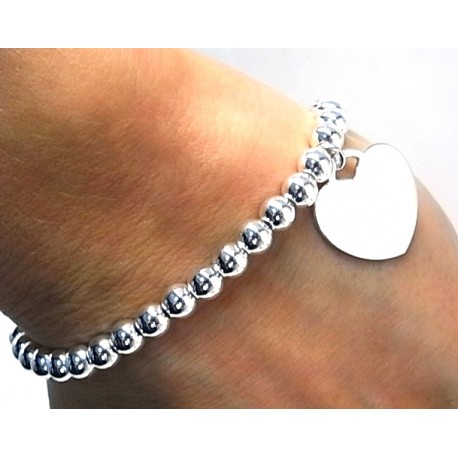 Pulsera bolas de Plata 5 Mm.corazón 1