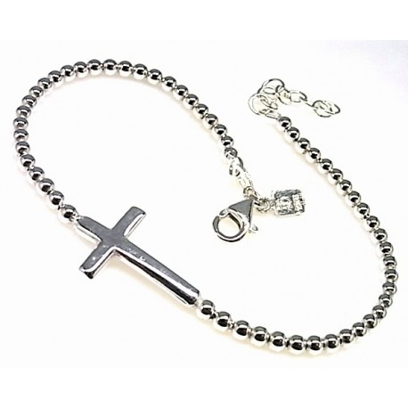 Pulsera bolas con cruz de Plata