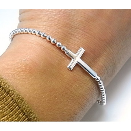 Pulsera bolas con cruz de Plata 1
