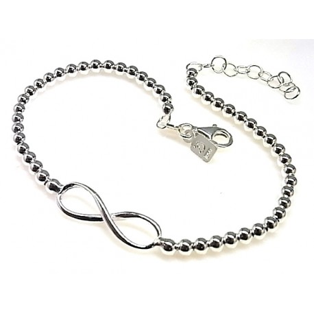 Pulsera infinito de Plata con bolas 3 Mm.