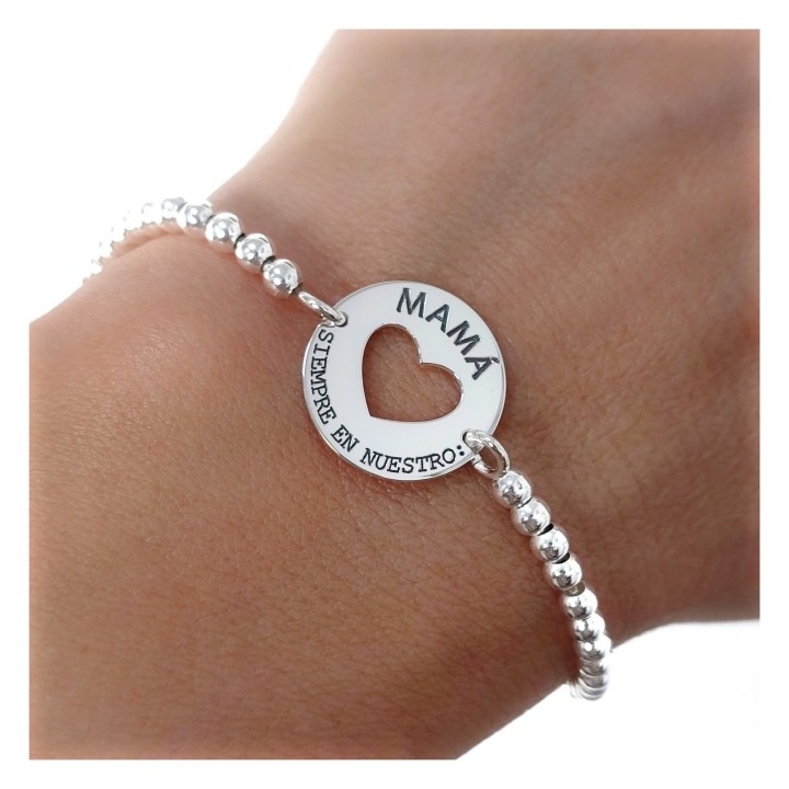 Pulsera mama siempre en nuestro corazón bolas de Plata de ley 925 1