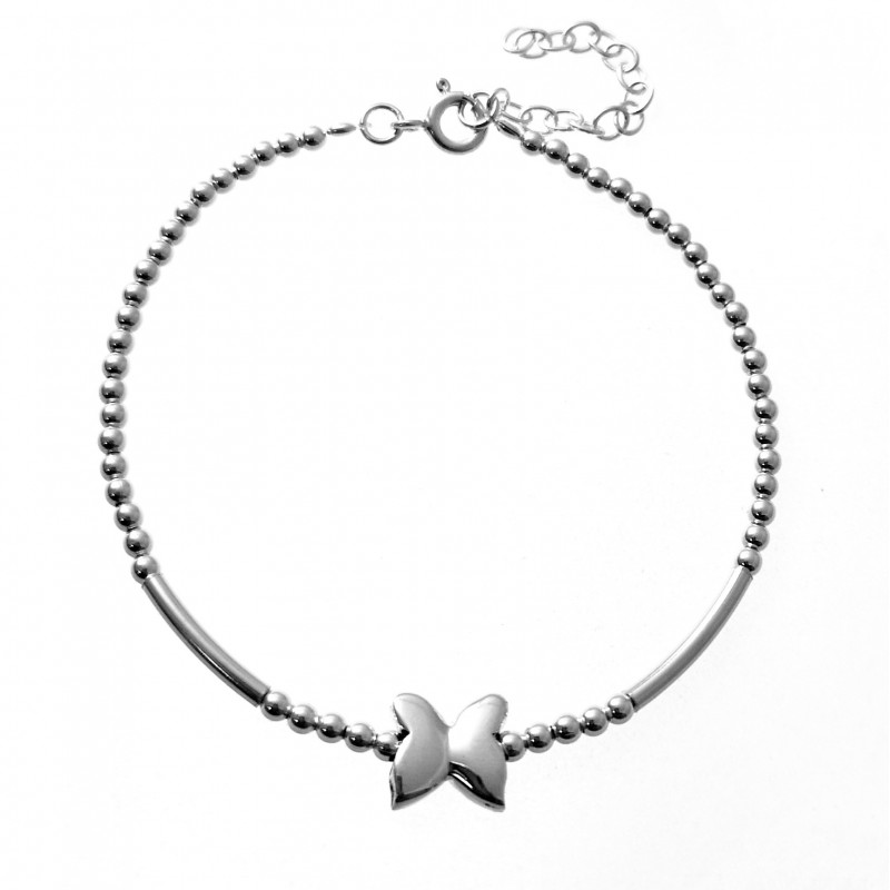 Pulsera bolitas y mariposa de Plata de ley