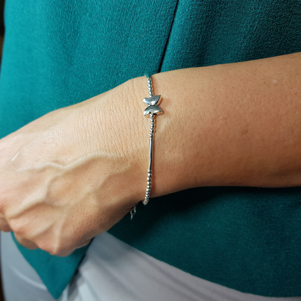 Pulsera bolitas y mariposa de Plata de ley 1