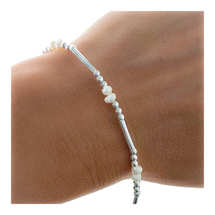 Pulsera bolas y piezas de Plata de ley con Perlas Cultivadas 1