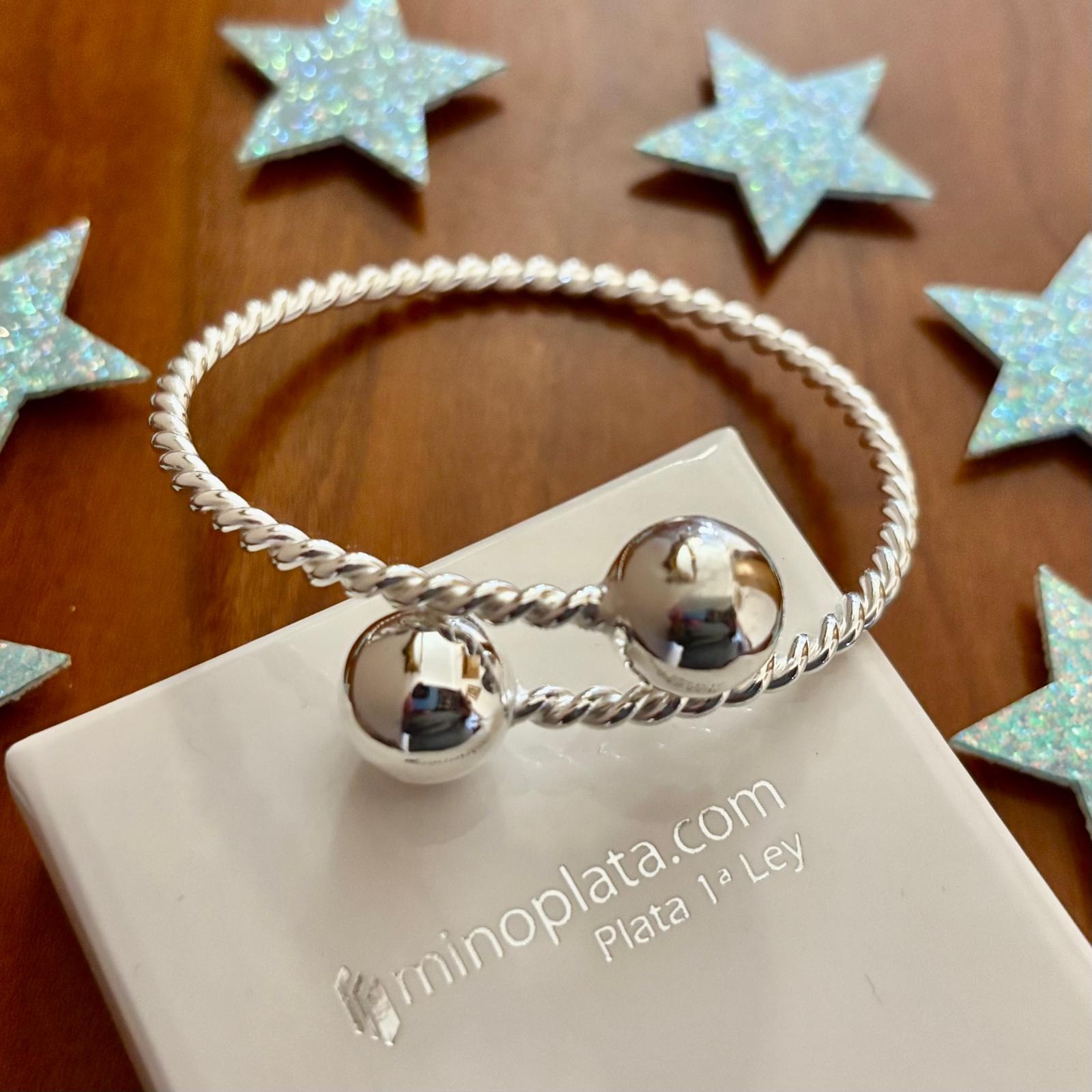 Pulsera con bolas de Plata de ley y cuerpo reliado 4