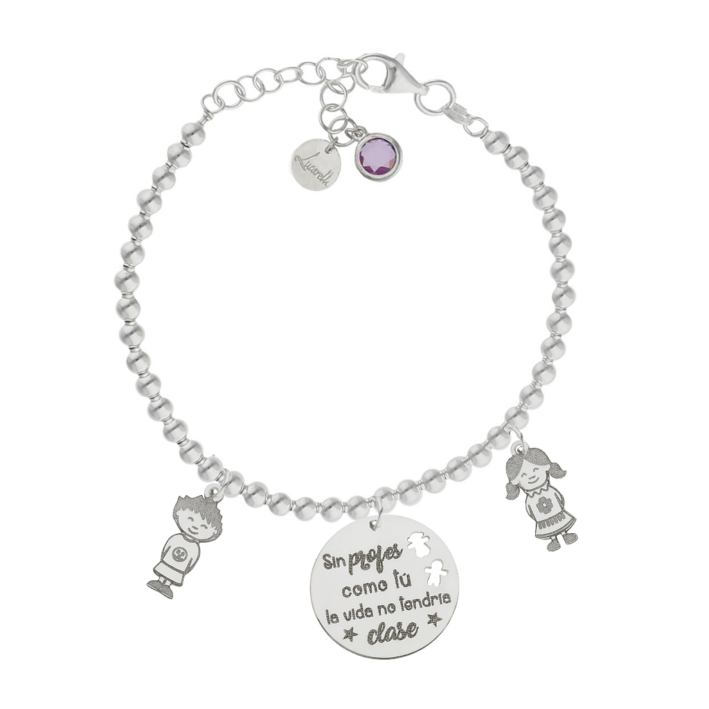 Pulsera Profesora bolas con Abalorios de Plata de ley
