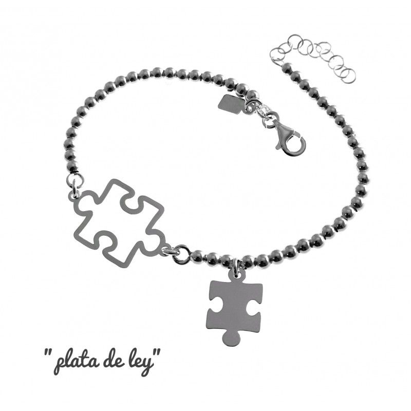 Pulsera bolas con piezas de puzzle en Plata de ley