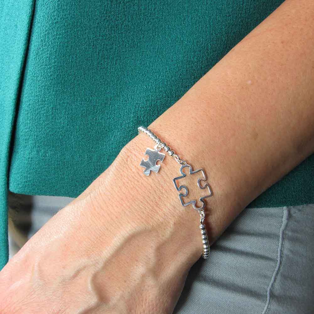 Pulsera bolas con piezas de puzzle en Plata de ley_1