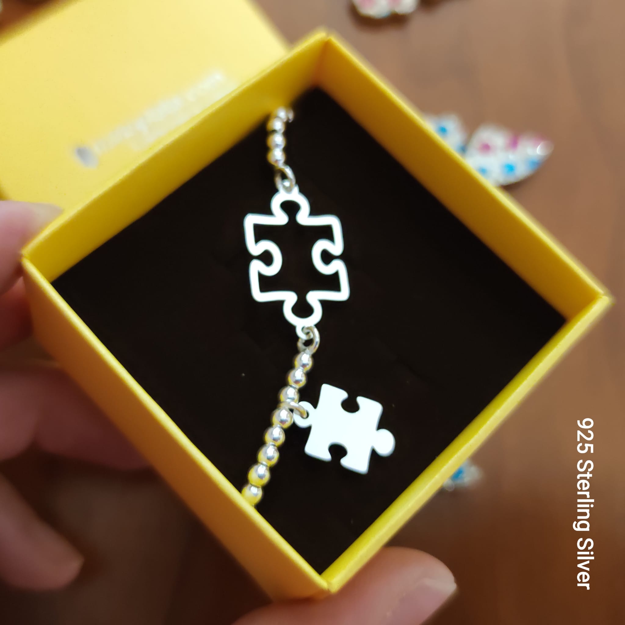 Pulsera bolas con piezas de puzzle en Plata de ley 3