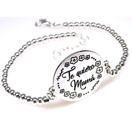 Pulsera de bolas de Plata 3 Mm. Te quiero mamá